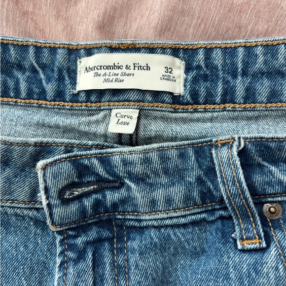 Abercrombie & Fitch Blue Denim Frayed Hem Shorts - Picture 2 of 3